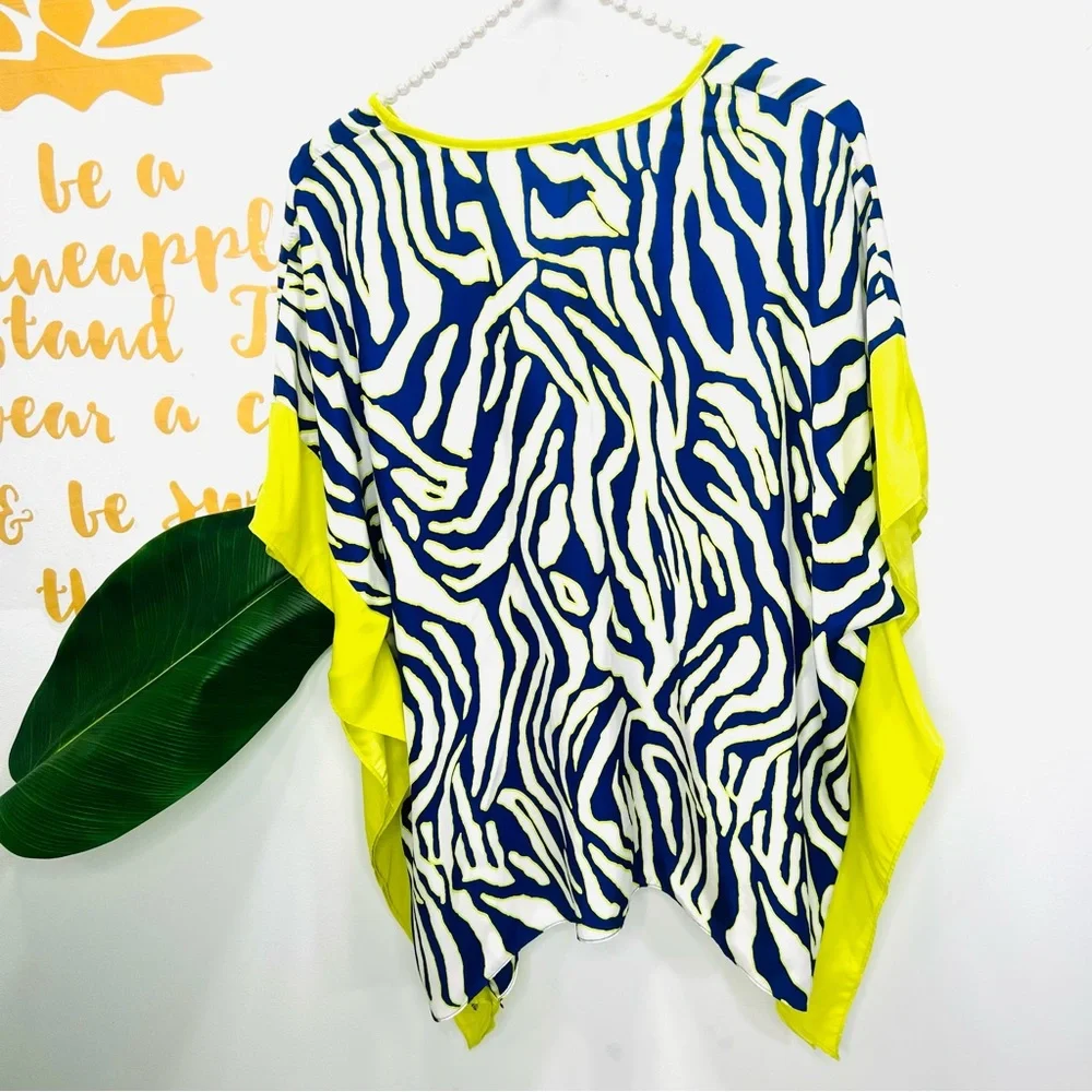 ALICE & TRIXIE Silk Neon Yellow Blue Short Sleeve Tunic Blouse Top Size … - Picture 7 of 11